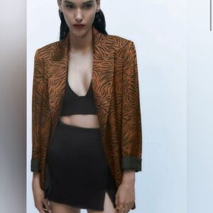 Tiger print, satin finish tiger print blazer from Zara. NWT. XS. Oversized